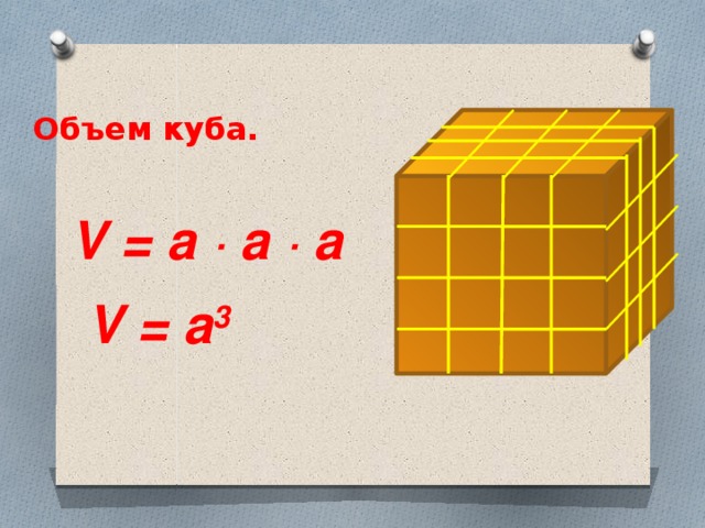 Объем куба. V = a ∙ а ∙ а V = а 3 