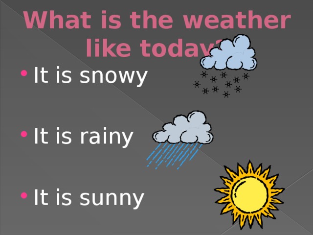 What is the weather like today? It is snowy It is rainy It is sunny 