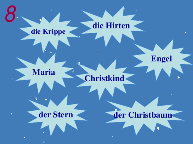 die Hirten die Krippe Engel Maria Christkind  der Stern  der Christbaum