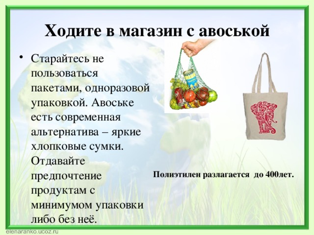 График работы авоськи 1 января 2017 - Год экологии