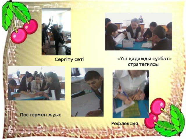 «Үш қадамды сұхбат»  стратегиясы Сергіту сәті Постермен жұыс Рефлексия 