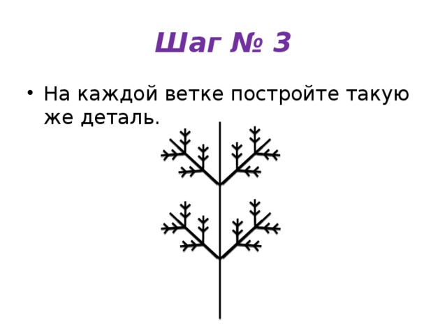 Шаг № 3 На каждой ветке постройте такую же деталь. 