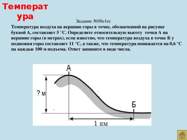 У подножья горы температура 5