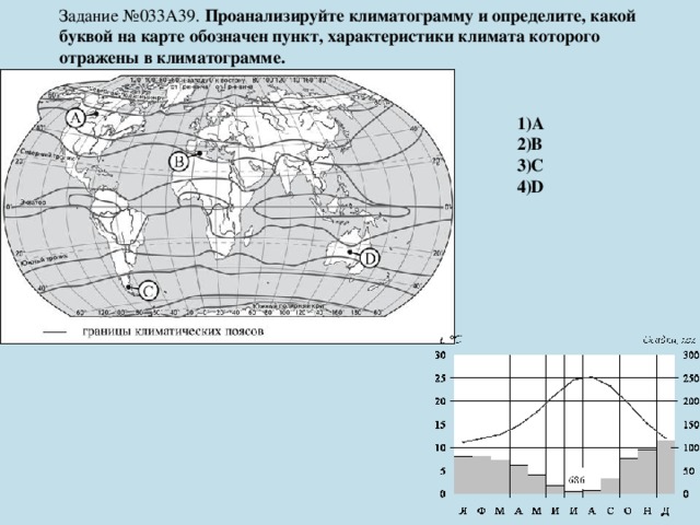 Определите в каком из обозначенных на рисунке буквами пунктов будет выпадать наибольшее количество