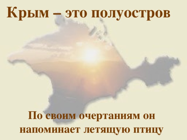  Крым – это полуостров  По своим очертаниям он напоминает летящую птицу 