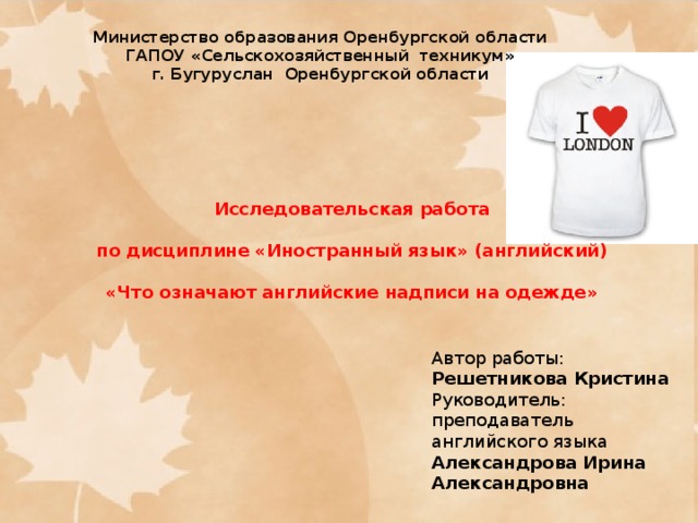 Английские надписи на одежде презентация