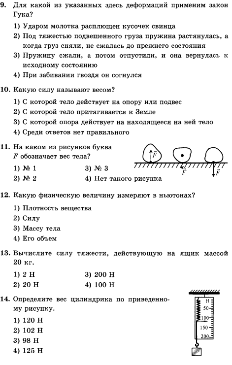 Контрольная работа по теме взаимодействие тел