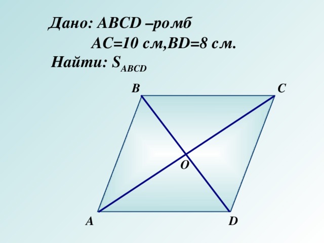 На рисунке abcd ромб ac 6 см ab 5 см найдите площадь ромба