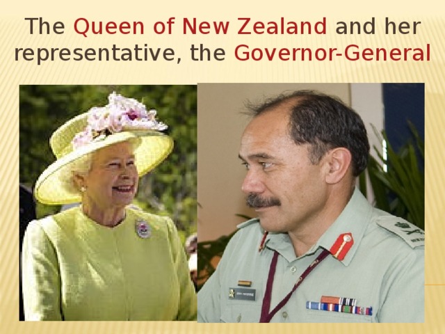 The Queen of New Zealand and her representative, the Governor-General 