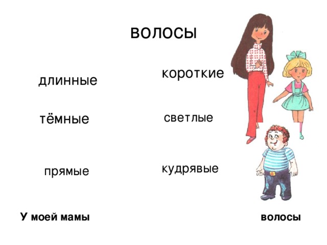 волосы короткие длинные тёмные светлые кудрявые прямые У моей мамы волосы 