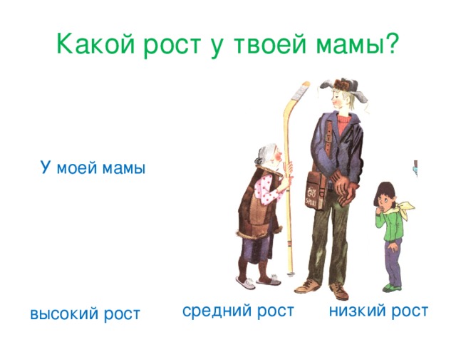 Какой рост у твоей мамы? У моей мамы средний рост низкий рост высокий рост 