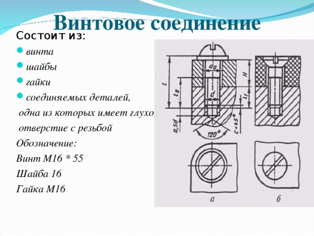 Соединение деталей винтом с полукруглой головкой показано на рисунке