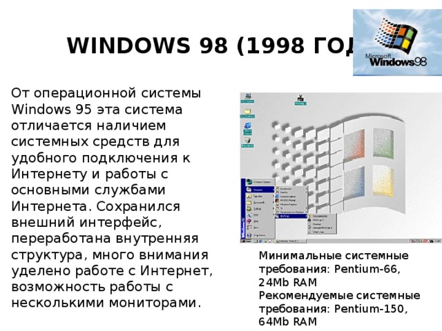 Общие характеристики windows. Структура ОС Windows 95. Достоинства ОС Windows 95. Виндовс 98 особенности. Операционной системы Windows’98.