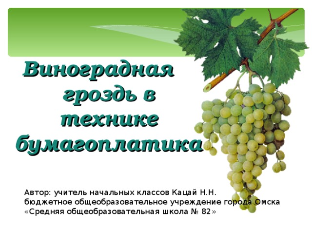 Виноградная гроздь в технике бумагоплатика Автор: учитель начальных классов Кацай Н.Н. бюджетное общеобразовательное учреждение города Омска «Средняя общеобразовательная школа № 82» 