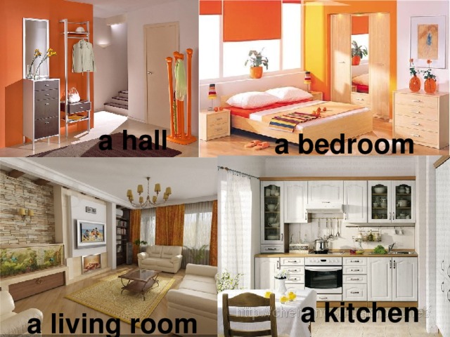 a hall a bedroom a kitchen a living room 