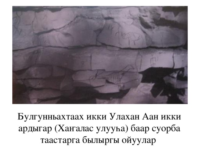 Булгунньахтаах икки Улахан Аан икки ардыгар (Хаҥалас улууһа) баар суорба таастарга былыргы ойуулар 