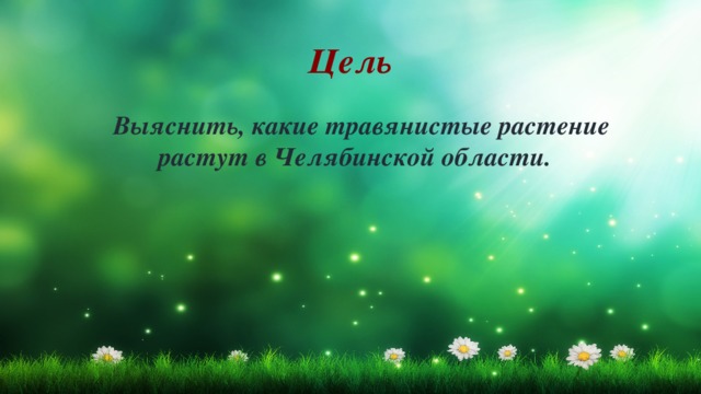 Цель  Выяснить, какие травянистые растение растут в Челябинской области. 