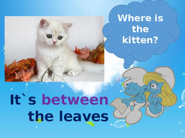 Where is the kitten? It`s between    the leaves  