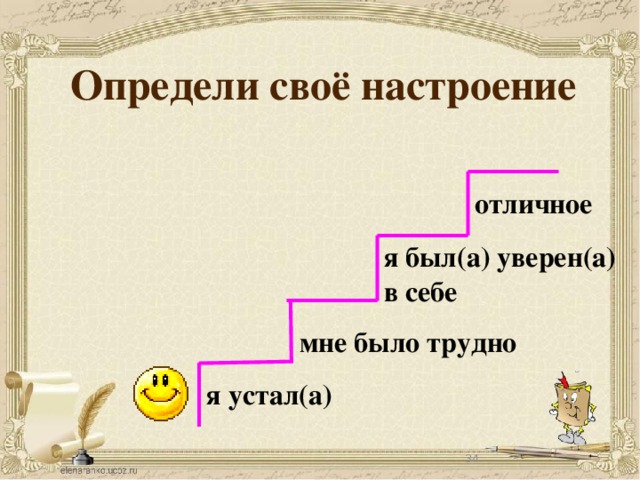 Определи своё настроение отличное я был(а) уверен(а) в себе мне было трудно я устал(а)