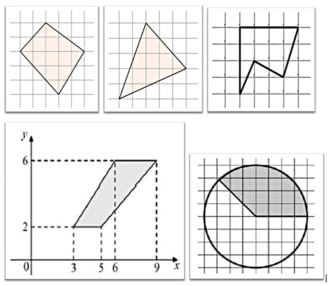 Контрольная работа площади фигур 9 класс. Площадь фигур на квадратной решетке. Фигуры на квадратной решетке ОГЭ по математике. Площадь фигуры по клеточкам. Вычисление площади фигуры по клеткам.