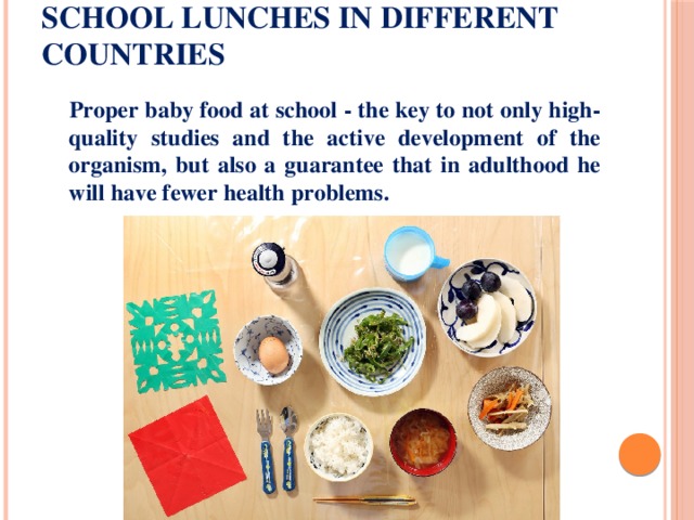 School lunches in different countries  Proper baby food at school - the key to not only high-quality studies and the active development of the organism, but also a guarantee that in adulthood he will have fewer health problems. 