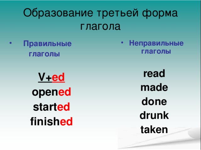 Drunk 3 формы. Start 3 формы глагола. Неправильные глаголы.