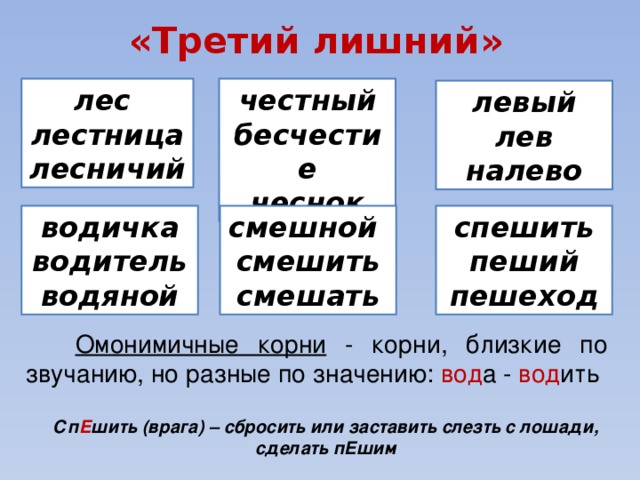 Однокоренные слова и слова с омонимичными корнями