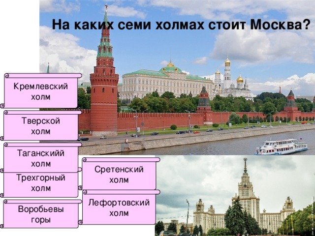 Город на холме какой город. Москва на 7 холмах. Семь холмов Москвы. Москва город на семи холмах. Холмы Москвы названия.
