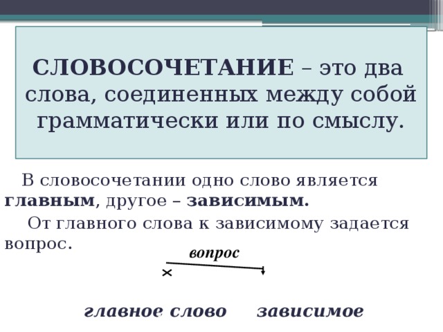 В каком словосочетании зависимое слово