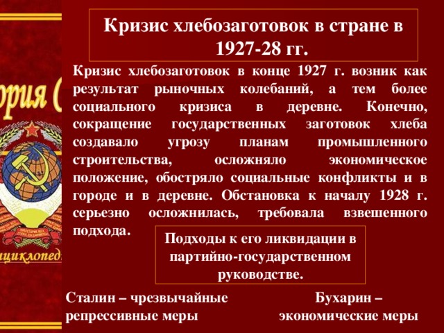 Запишите в схему фамилию партийного деятеля выразители 2 варианта преодоления кризиса хлебозаготовок