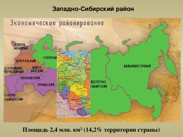 Западно-Сибирский район Площадь 2,4 млн. км² (14,2% территории страны) 
