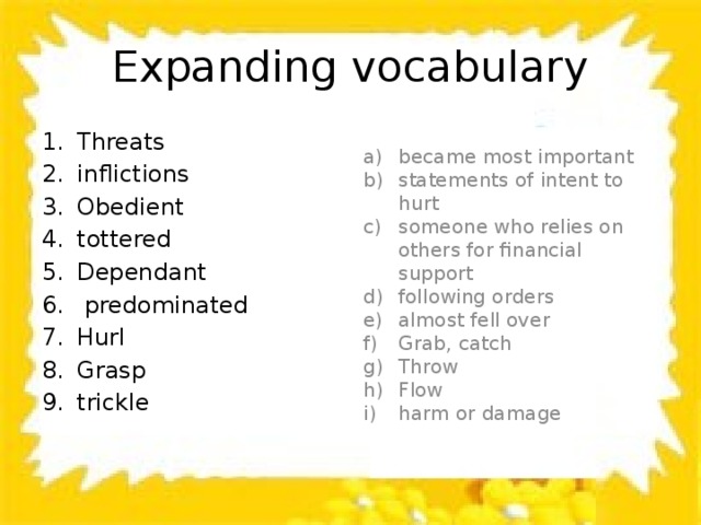 Spotlight 11 module 8. Expanding Vocabulary. Trickle hurl grasp разница в значениях.