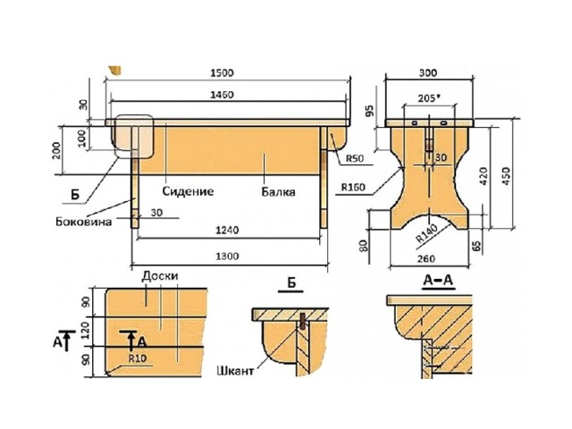 Схема скамейки для бани