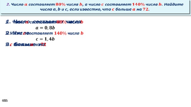 2. Число составляет числа , а число составляет числа . Найдите числа и , если известно, что больше на .   Число составляет числа    2. Число  3. больше на