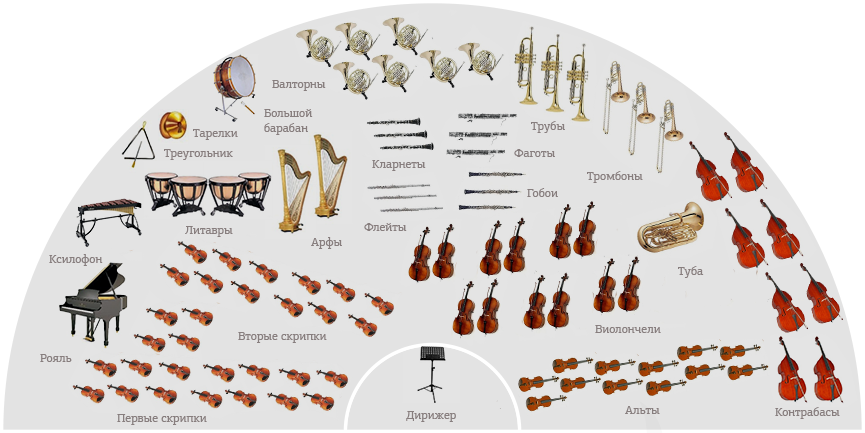 Инструменты симфонического оркестра схема - 98 фото