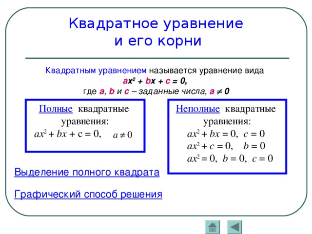 Определение квадратного уравнения