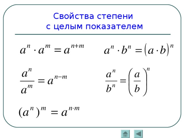 Свойства степени с целым показателем 8 класс. Свойства степени с целым показателем формулы. Формулы свойства степени с целыми показателями. Свойства степени с целым показателем. Формулы степень с целым отрицательным показателем 8 класс.