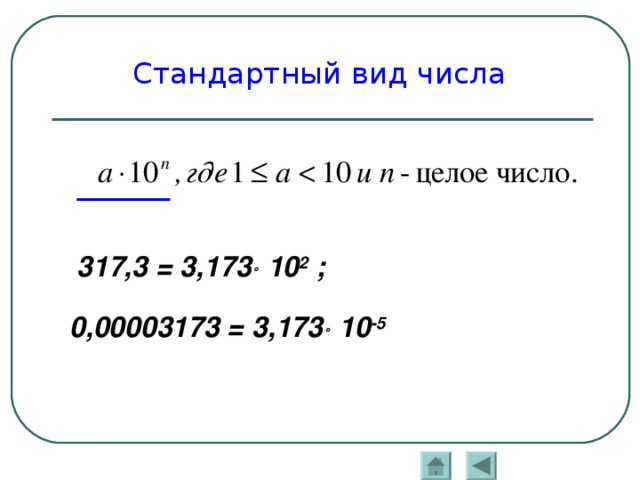 Класс стандартный вид числа