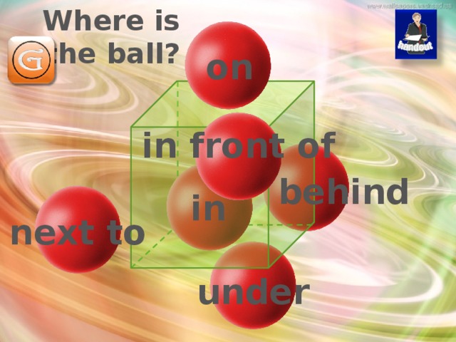 Where is the ball? on in front of behind in next to Введение грамматики under  