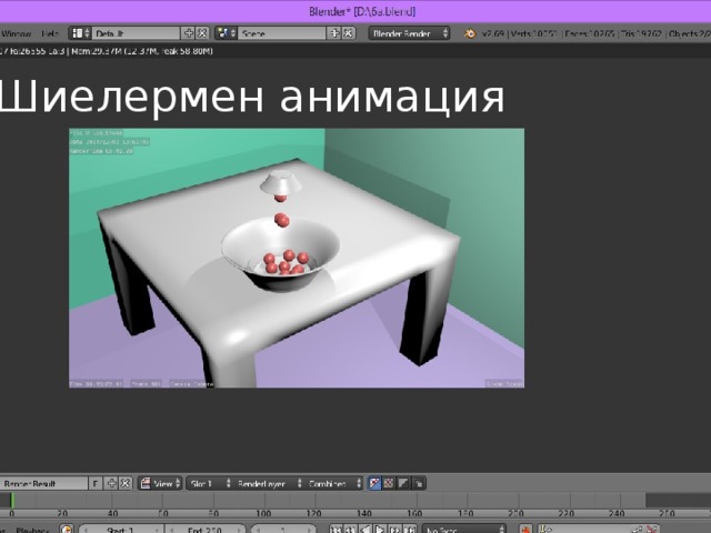 Тарихы Шиелермен анимация Blender- алғаш кезде голландиялық “NeoGeo” анимационналық студияның құралы болып саналды.Бірақ 1998 жылының маусым айында Blender редакторының авторы Тон Розендеаль Not a Number компаниясының негізін салды.Оның мақсаты-сол компания арқылы Blender бағдарламасын дамытып халыққа тарату.Сол кезден бастап Blender өркендеп, жақсы болашаққа көз салып тұр. 
