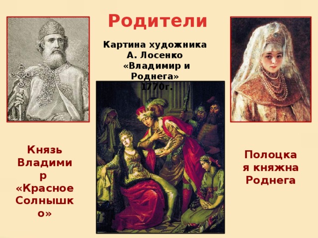У князя была жена. Жена князя Владимира. Родители Владимира Святославовича. Родители Рогнеды.