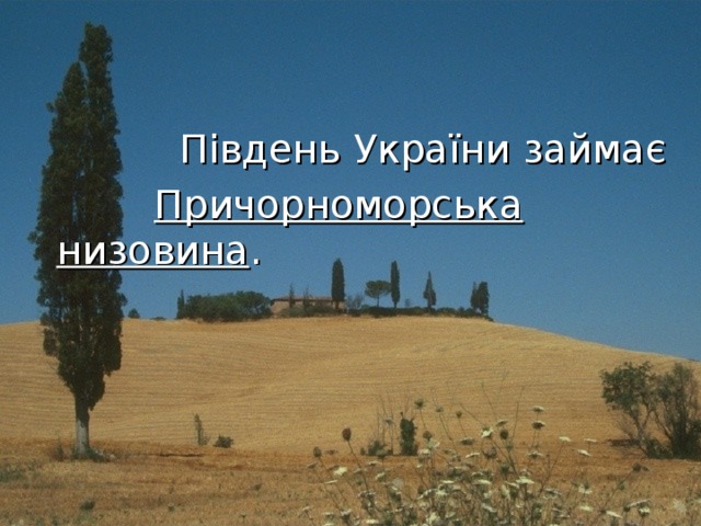  Південь України займає  Причорноморська низовина .  
