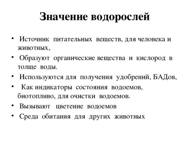 Значение водорослей в природе