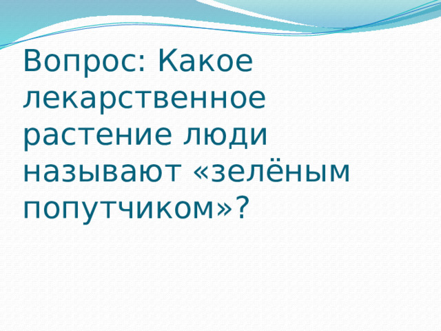 Вопрос: Какое лекарственное растение люди называют «зелёным попутчиком»? 