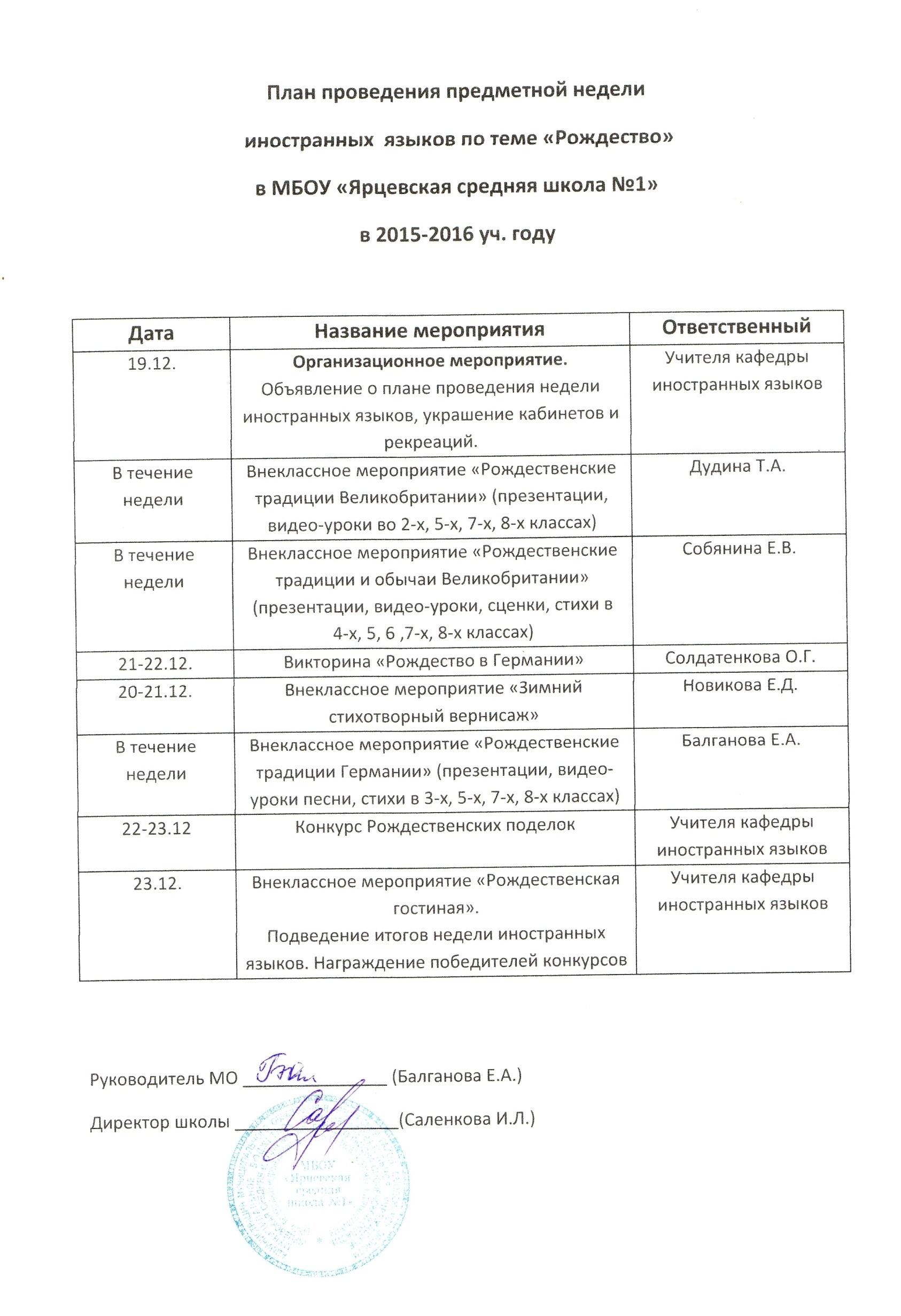 План недели немецкого языка в школе мероприятия