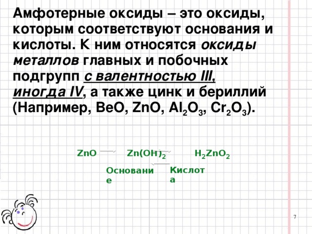 Амфотерные оксиды. Амфотерные металлы. Состав оксидов.