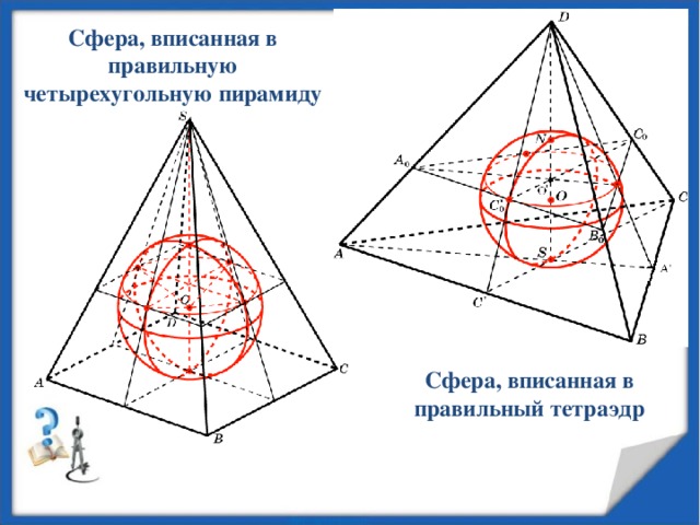Сферу можно вписать. Центр сферы вписанной в тетраэдр. Сфера вписанная в правильную четырехугольную пирамиду. Многогранники вписанные в сферу. Правильный тетраэдр вписанный в сферу.