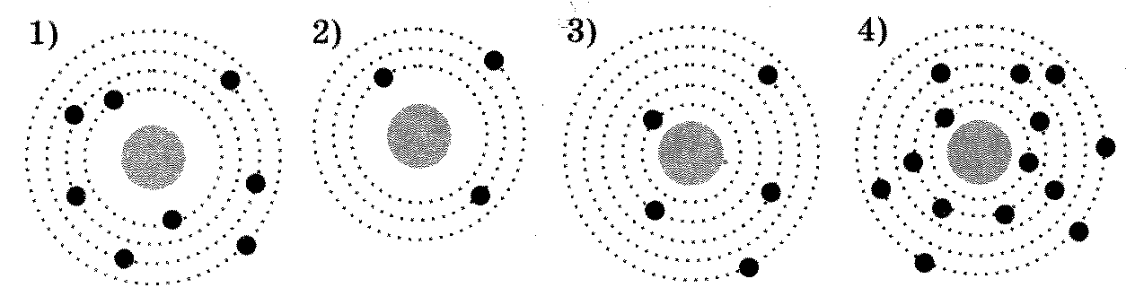 На рисунке изображены схемы четырех атомов черными. Какая схема соответствует атому не. Атому 13 в 5 соответствует схема. Атому 135в соответствует схема. На рисунке изображены схемы четырех атомов.