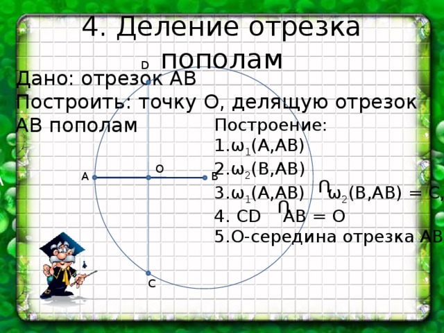 Деление отрезка. Задача разделить отрезок пополам. Задачи на построение деление отрезка пополам. Алгоритм деления отрезка пополам с помощью циркуля. Разделить отрезок пополам с помощью циркуля.