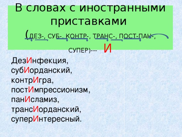 Пан примеры. Слова с иностранными приставками. ДЕЗ приставка Иностранная. Слова с приставкой ин. Слова с приставкой транс.